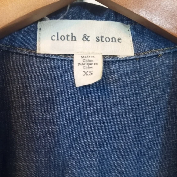 Cloth and Stone Montana Chambray Button Up Raw Hem Shirt Dress Blue Size XS - Picture 11 of 12